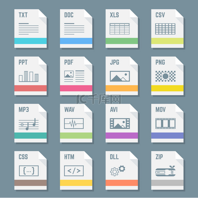 File formats icons set with illustrations