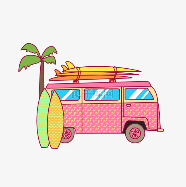 粉色冲浪巴士冲浪板夏日