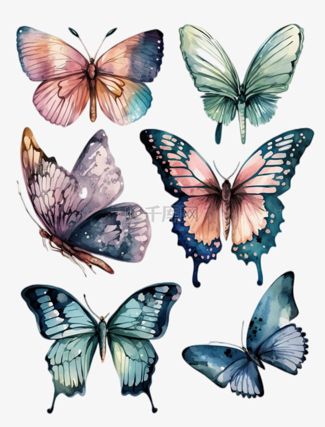 矢量插图水彩蝴蝶套图动物昆虫