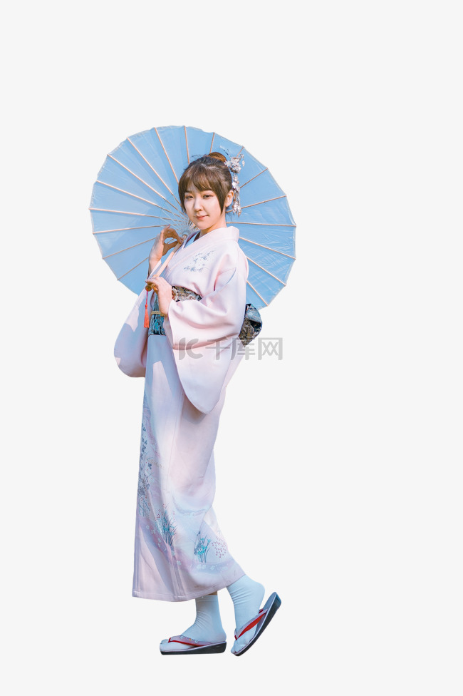 日系和服少女打伞撑伞