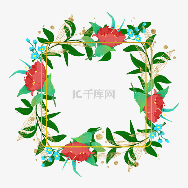 水彩花卉婚礼正方形边框