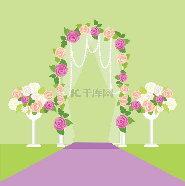 带鲜花的婚礼弧形门。