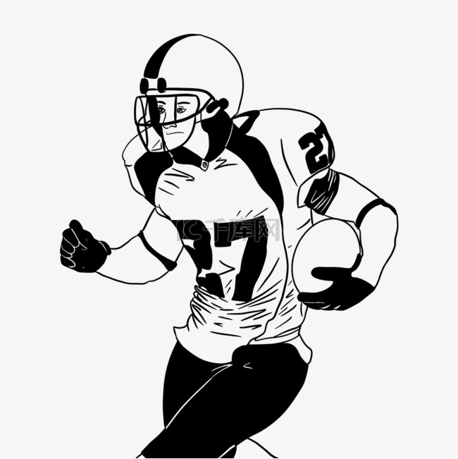 橄榄球美国运动员黑白素描
