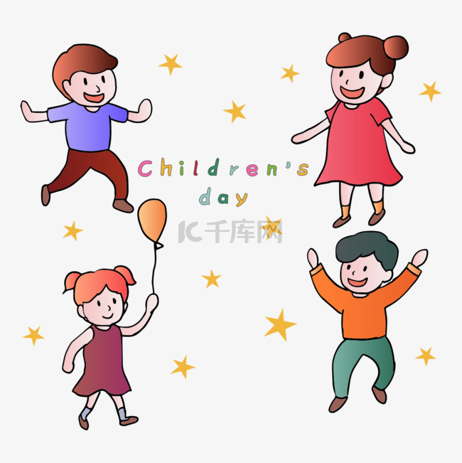 国际儿童节卡通小孩涂鸦线条画