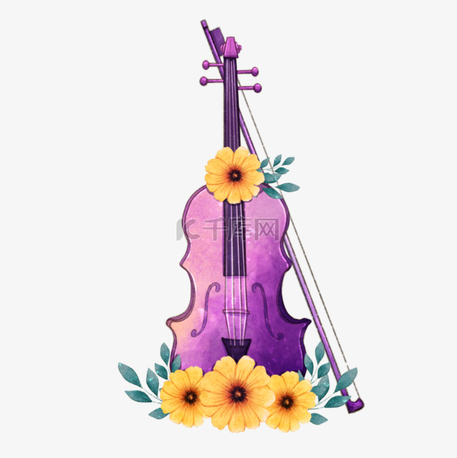 水彩紫色小提琴