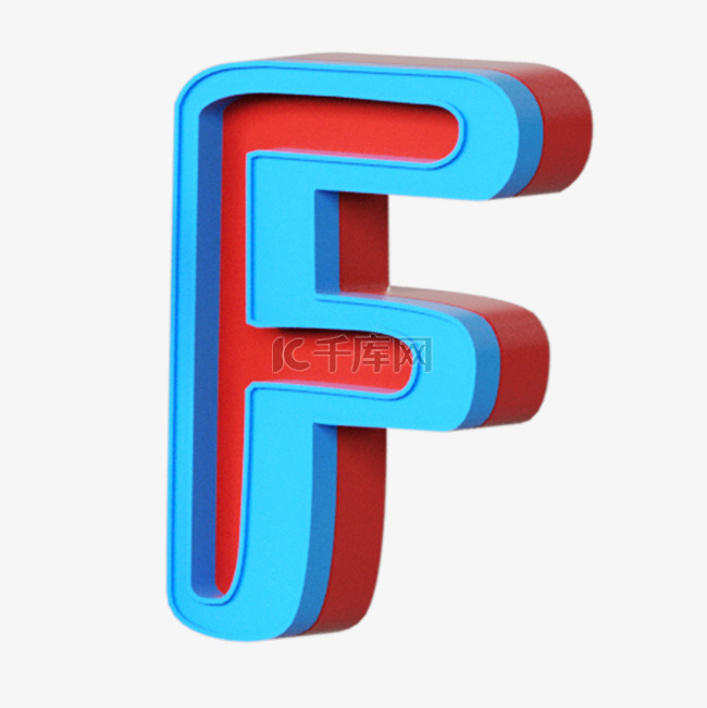 红蓝字母3d艺术字字母f