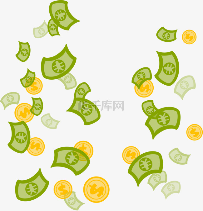 漂浮纸币金币飞舞金钱简约卡通