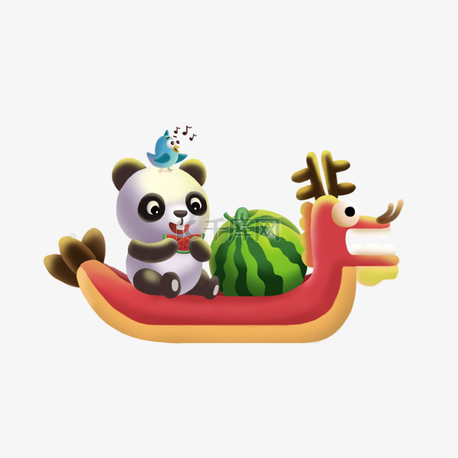 夏季处暑熊猫吃西瓜龙舟