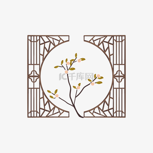 中国古风雕花圆形门窗边框中式