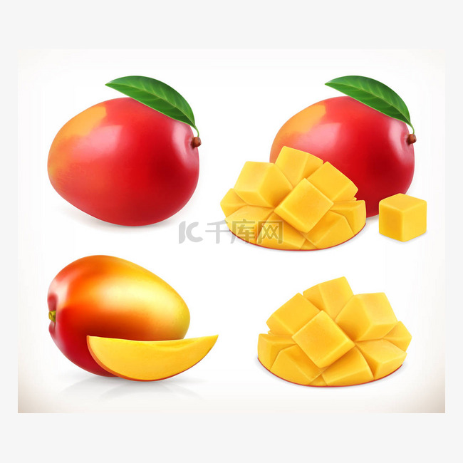 芒果。整整齐齐甜水果。3D矢量
