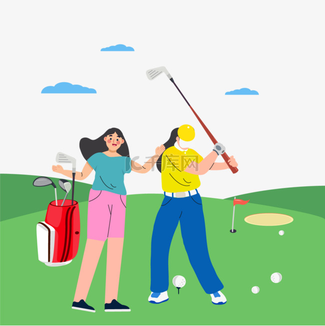 配合打球的男女情侣高尔夫运动插