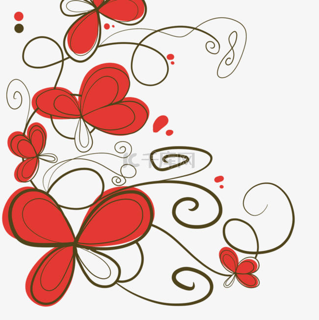 花卉抽象线稿红色花瓣线条涂鸦