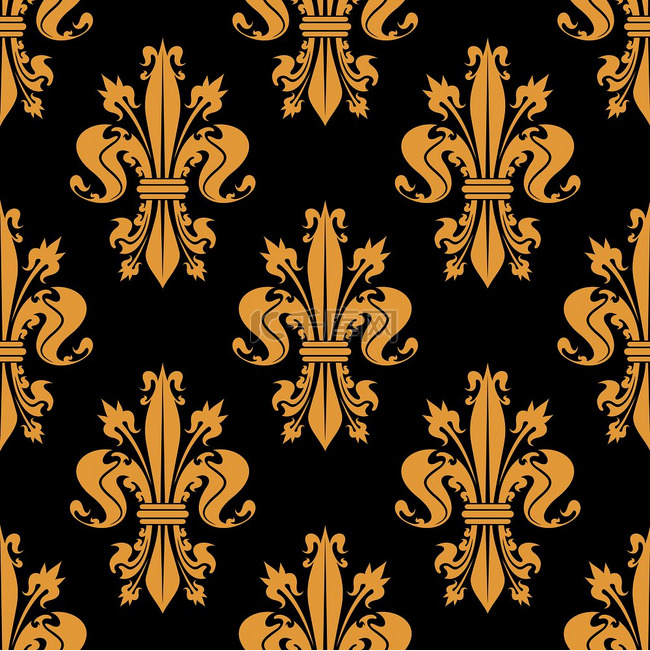 皇家法国百合的金色无缝图案排列