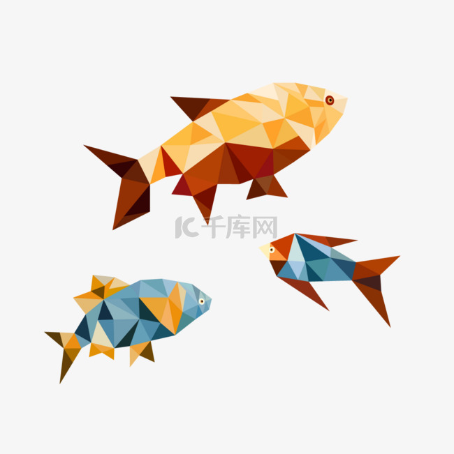 三条游动的几何形状低聚抽象鱼