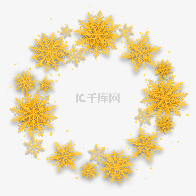 雪花黄色立体感剪纸风格