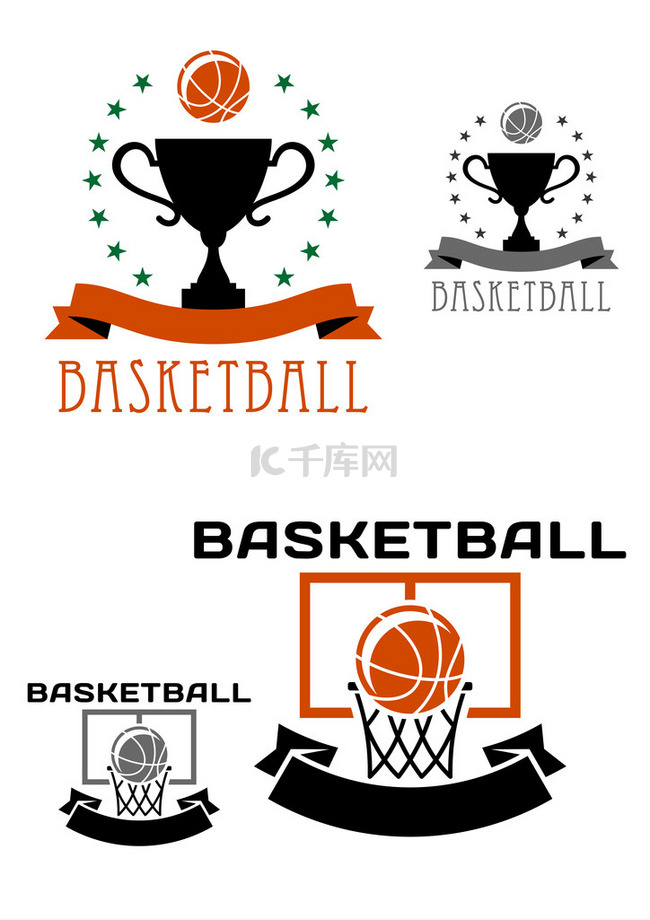 篮球的标识与球、 篮子、 奖杯