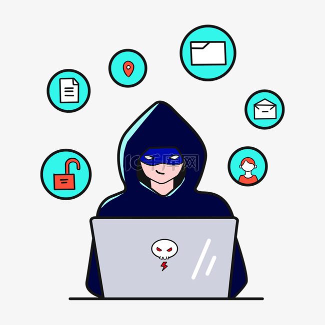 卡通网络黑客和笔记本电脑
