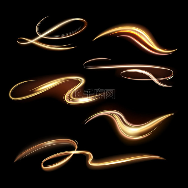 螺旋形闪光轨迹能量金色的火焰发