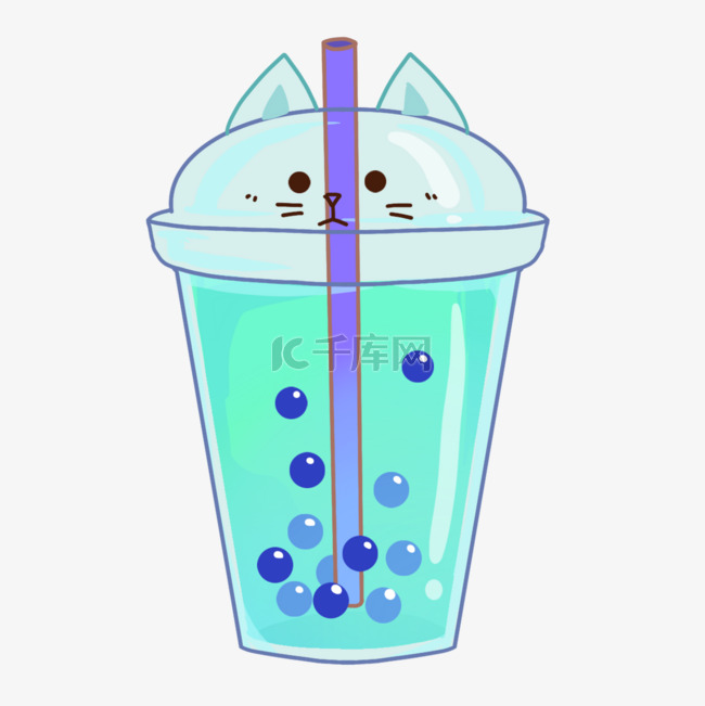 猫蓝色杯子冰镇饮料