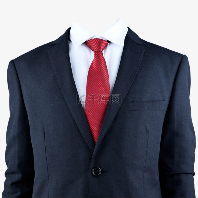 半身黑西装红领带摄影图白衬衫
