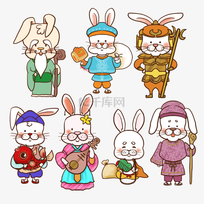 七福神日本新年吉祥物兔子造型