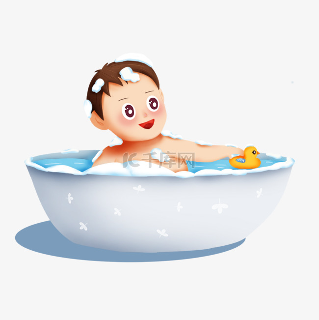 卡通的小可爱宝宝洗澡