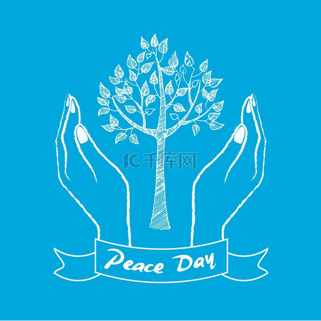和平日的象征双手关爱树木和平日