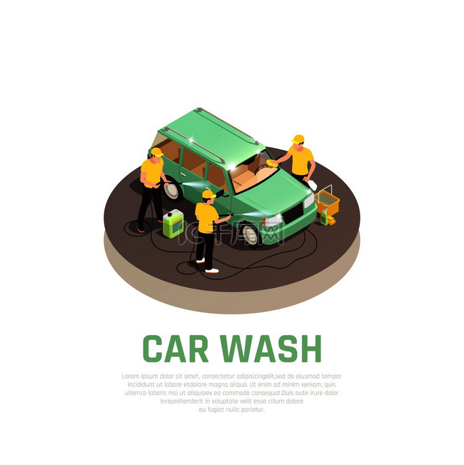 洗车等轴测与洗车服务符号矢量图