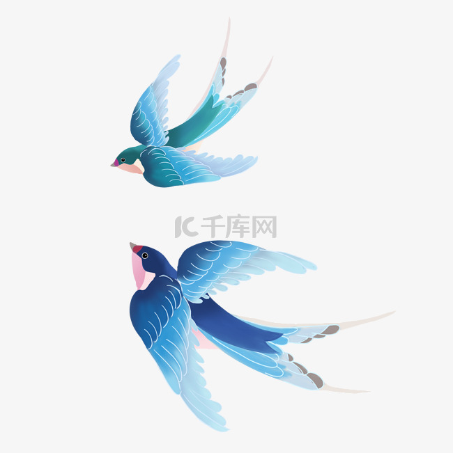 春天清明手绘燕子鸟儿小清新水彩
