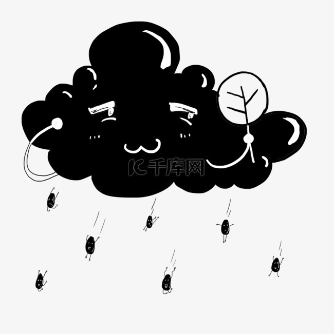 下雨的黑色乌云创意黑白单色涂鸦