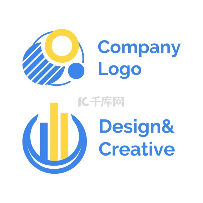 圆形公司标志，带柱子的彩色圆形