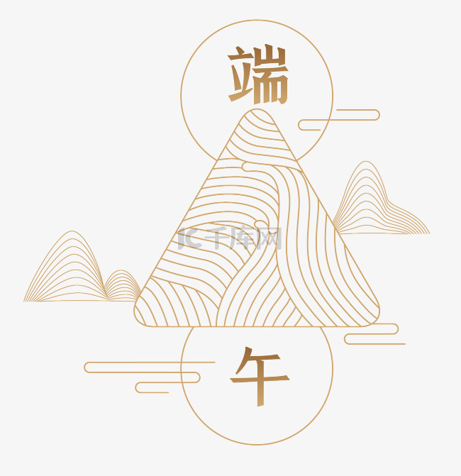 线描金色国风端午云纹