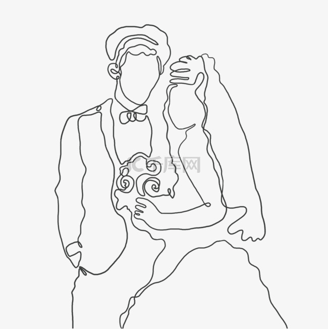 结婚婚礼婚纱照线条画