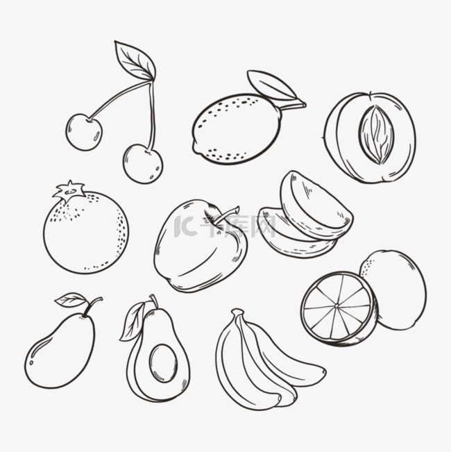水果涂鸦食物热带简笔画贴纸组合