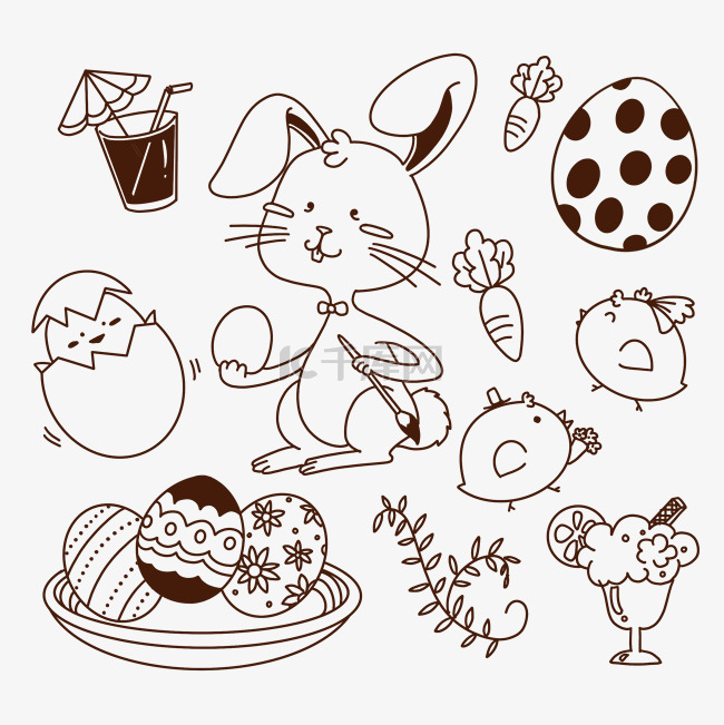 线条画复活节兔子涂鸦