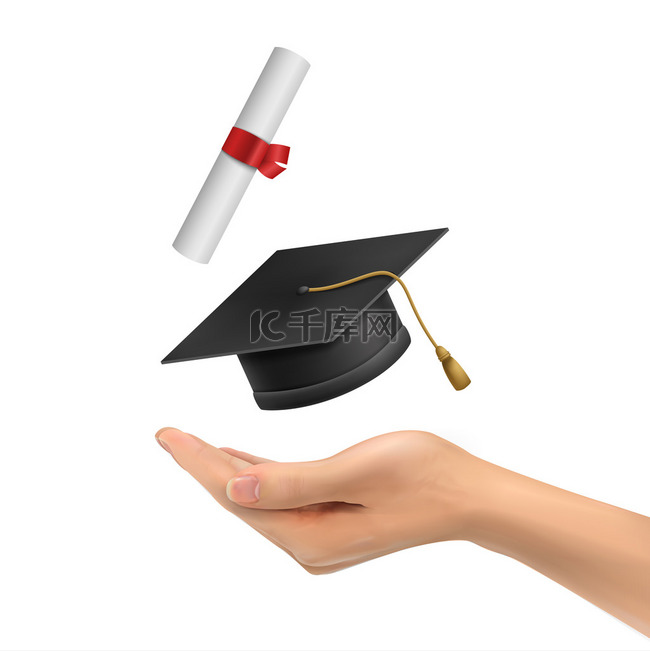 3d 手拿着毕业帽子和文凭
