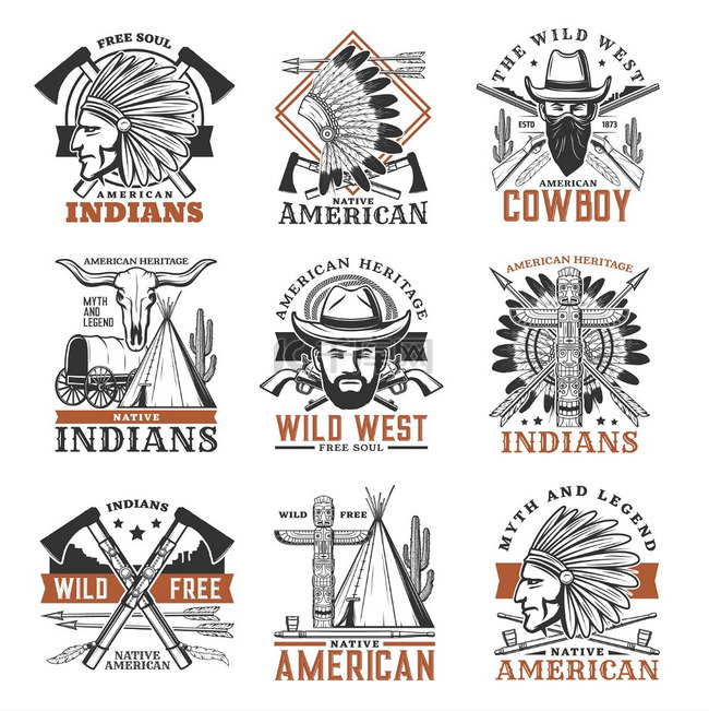 狂野的西部牛仔，美国印第安人的
