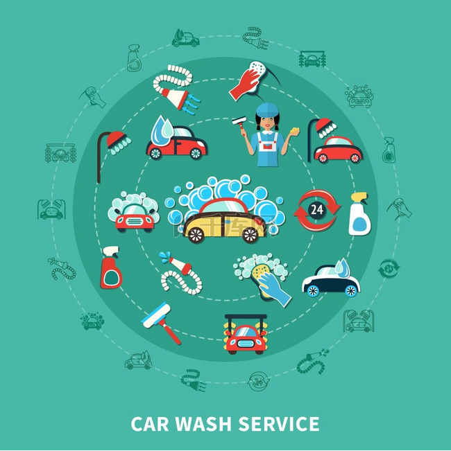 圆形洗车组合物圆形构图带有肥皂