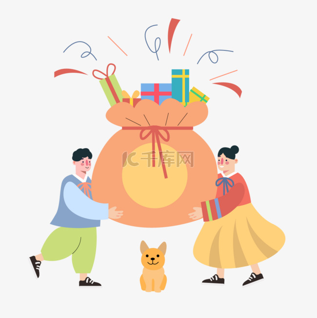 韩国秋夕人物庆祝装满礼物的袋子