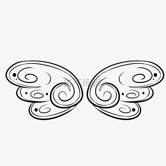 复古线性翅膀形状蝴蝶花纹