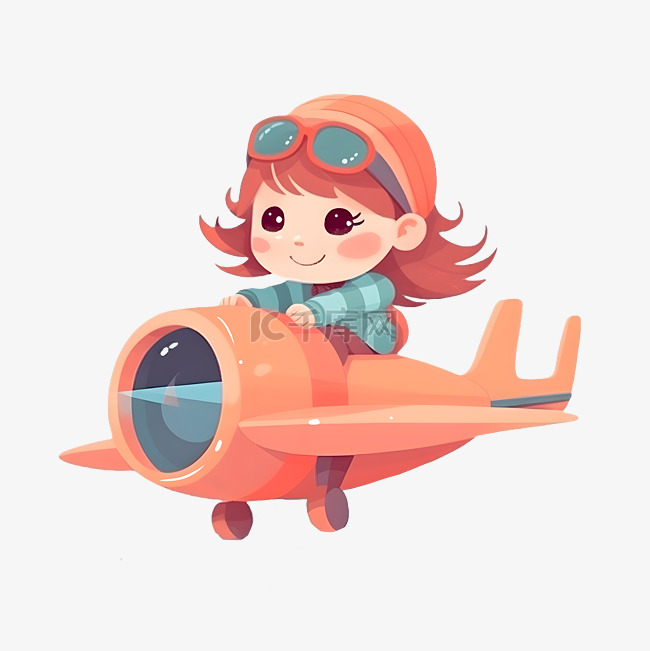 卡通可爱坐飞机小女孩