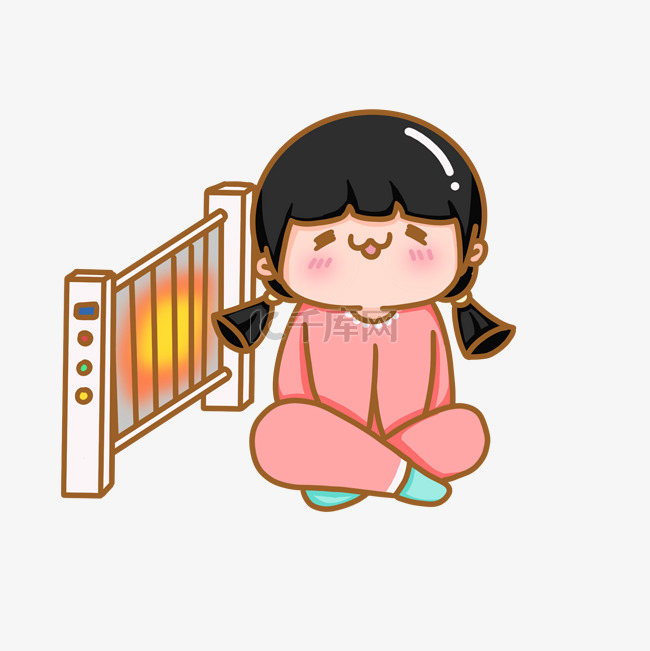 冬季取暖烤暖气小女孩温暖电器北