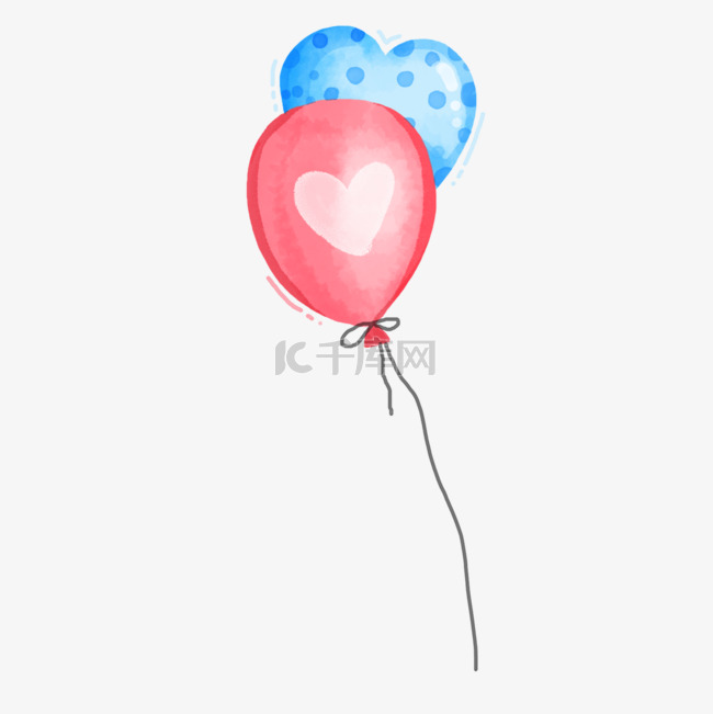 气球爱心粉色蓝色飞空图片绘画