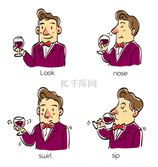 男人品味红酒中的四个步骤方法.