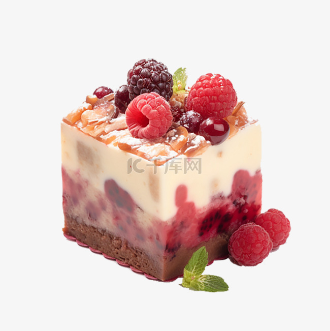一个奶油树莓蛋糕甜点