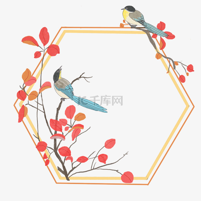 中国风工笔花鸟多边形边框古风窗