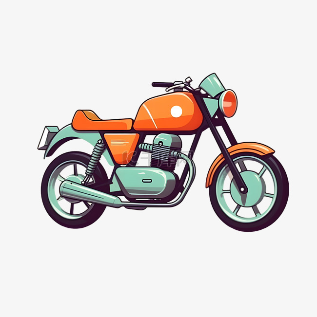 卡通风格简约橙色摩托车