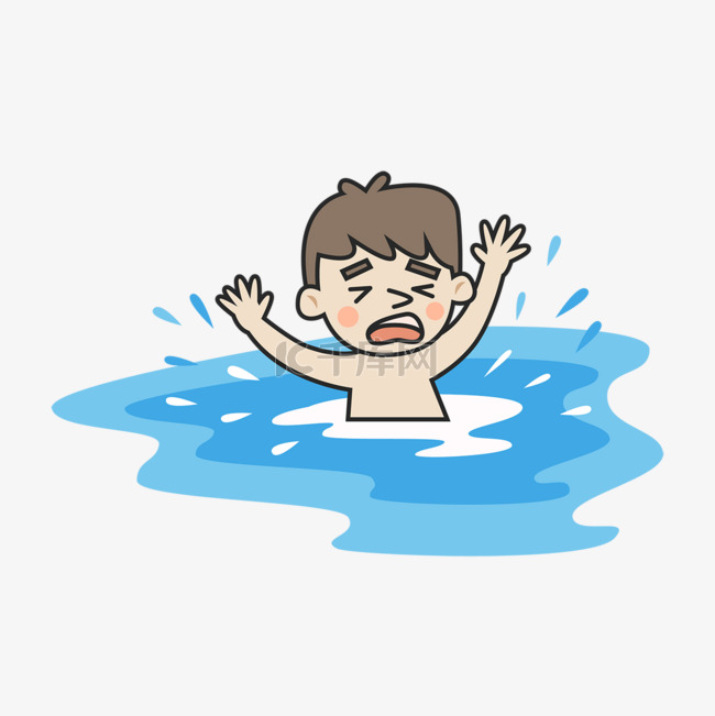 小男孩游泳溺水概念插画