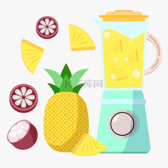 水果榨汁机扁平风格菠萝
