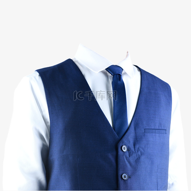 摄影图白衬衫蓝马甲有领带